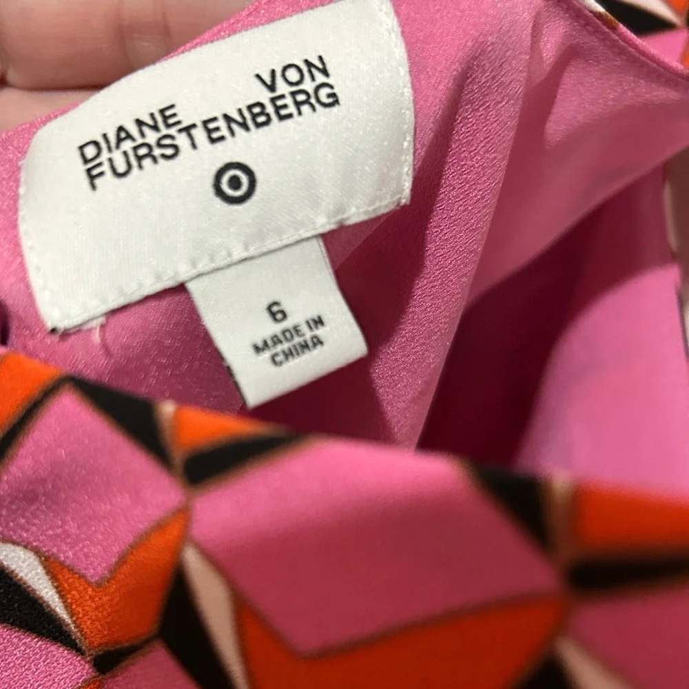 Diane Von Furstenberg Pink Geometric Tank Top Size 6 - Picture 6 of 7